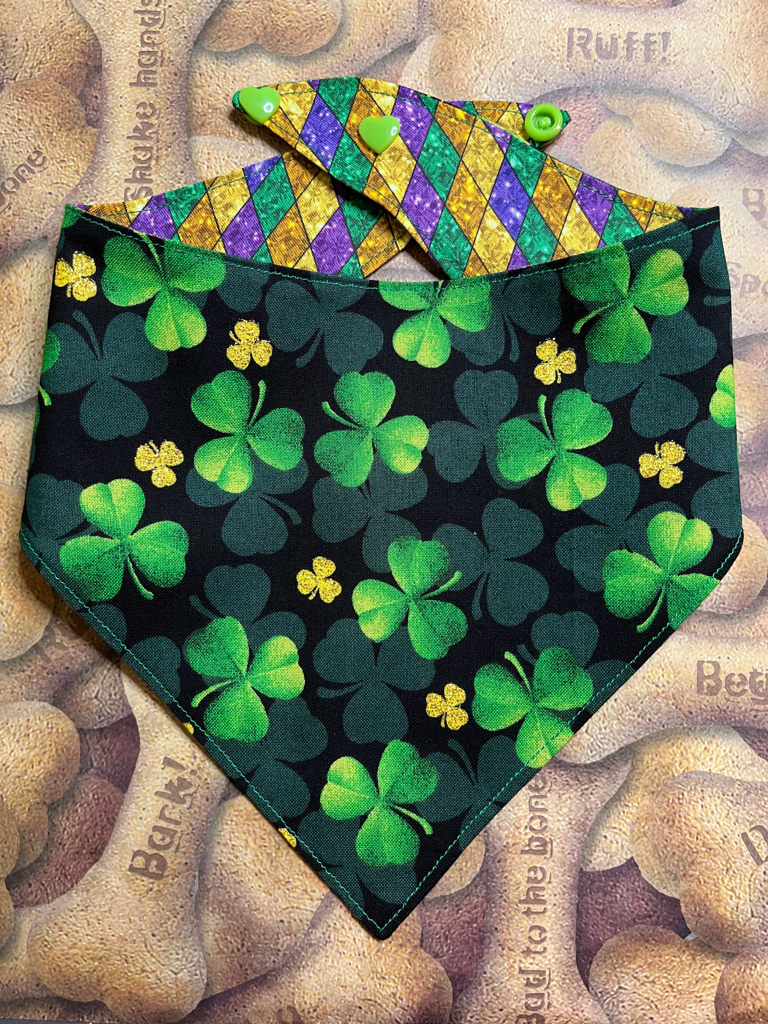 Shamrocks & Mardi Gras Reversible Bandana