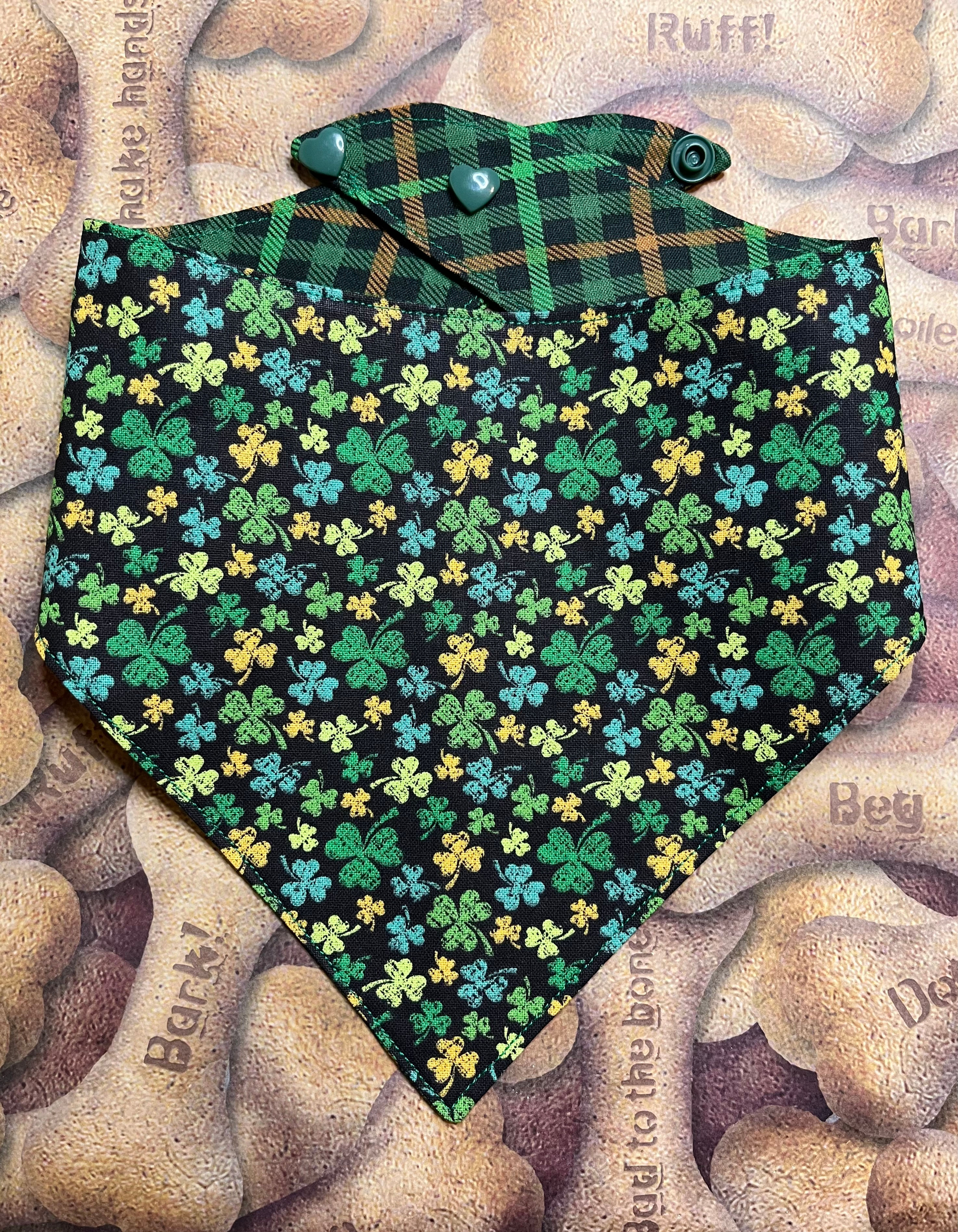 Multi-Colored Shamrocks & Plaid Reversible Bandana