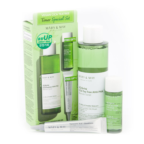 [MARY & MAY] Vegan CICA Tea Tree Toner Special Set (200ml+30ml+Eye cream 12g)