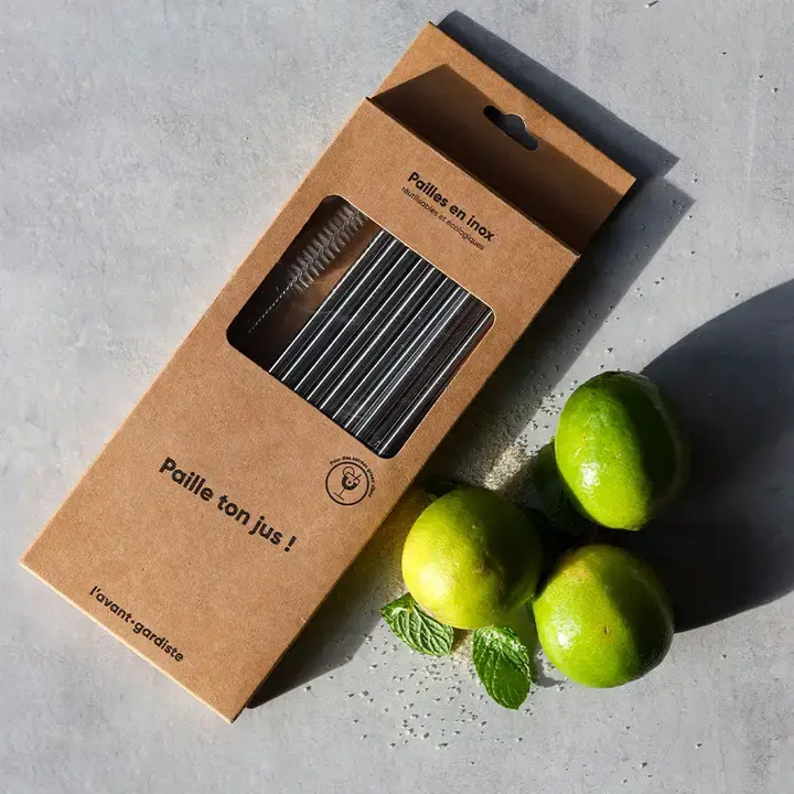 Pack de 10 pailles en inox réutilisables