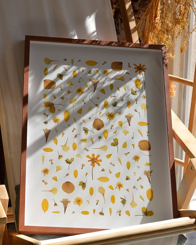 Quadro com flores amarelas secas
