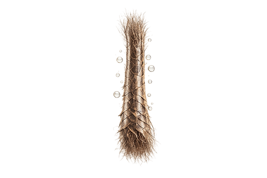 Frayed hair strand with water droplets .png