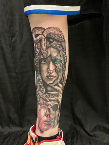 Medusa and Feather Tattoos