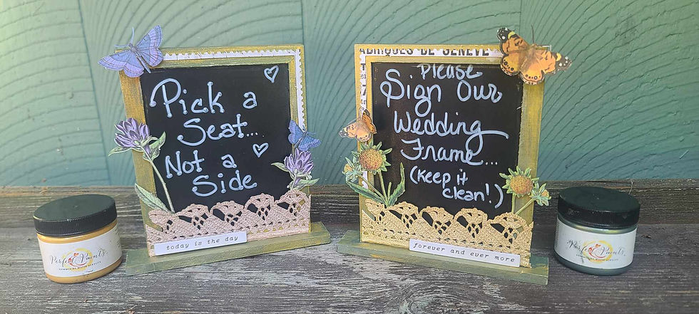 Beautiful finished wedding signs using Perfect Paints