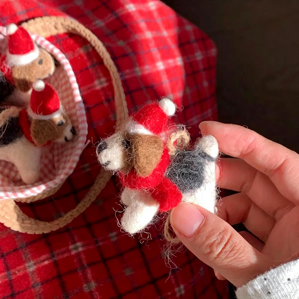 Xmas Wool Puppy Hanging Decor, Felt Animal Crafts Woodland Cute Christmas Tree Wreath Decor for Home Party Supplies