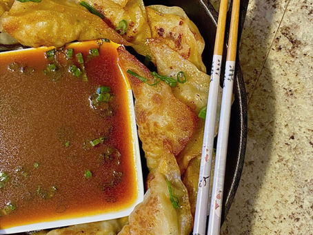 Crispy Pork Pot-stickers with Sriracha Lime Sauce