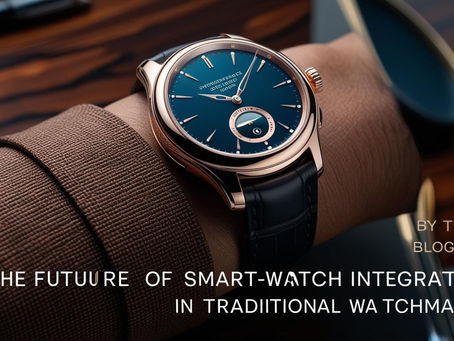 A luxury watch with a blue dial on a brown sleeve with the text THE FUTURE OF SMART-WATCH INTEGRATION IN TRADITIONAL WATCHMAKING BY THE 50 BLOG POST