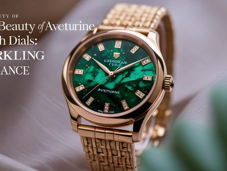 The Beauty of Aventurine Watch Dials Sparkling Elegance Gold watch with green aventurine dial and diamond markers on a gold mesh bracelet