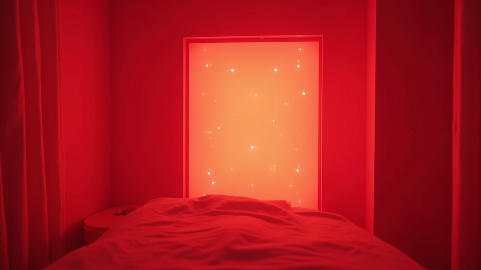 Eye-level view of a commercial red light therapy panel in a wellness center