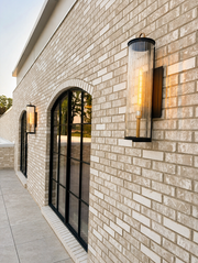 Modern brick exterior with arched windows at Westwood, Vowery and Estate wedding venue in Westfield, Indiana