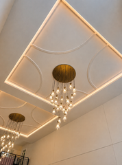 Modern ceiling detail with statement chandelier at Westwood, Vowery and Estate in Westfield, Indiana