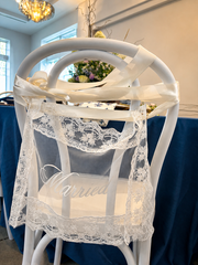 Stylish white peacock chair in the bridal suite at Westwood, Vowery and Estate in Westfield, Indiana