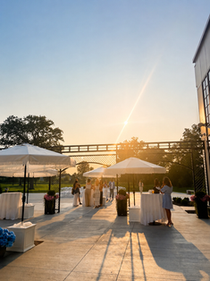 Sunset view from the lakeside patio at Westwood, Vowery and Estate in Westfield, Indiana