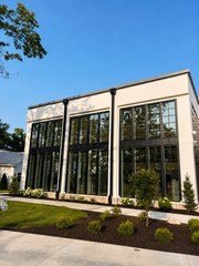 Modern glass exterior of Westwood, Vowery and Estate wedding venue in Westfield, Indiana