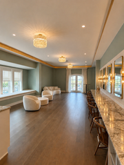 Elegant bridal suite with modern seating and natural light at Westwood, Vowery and Estate in Westfield, Indiana