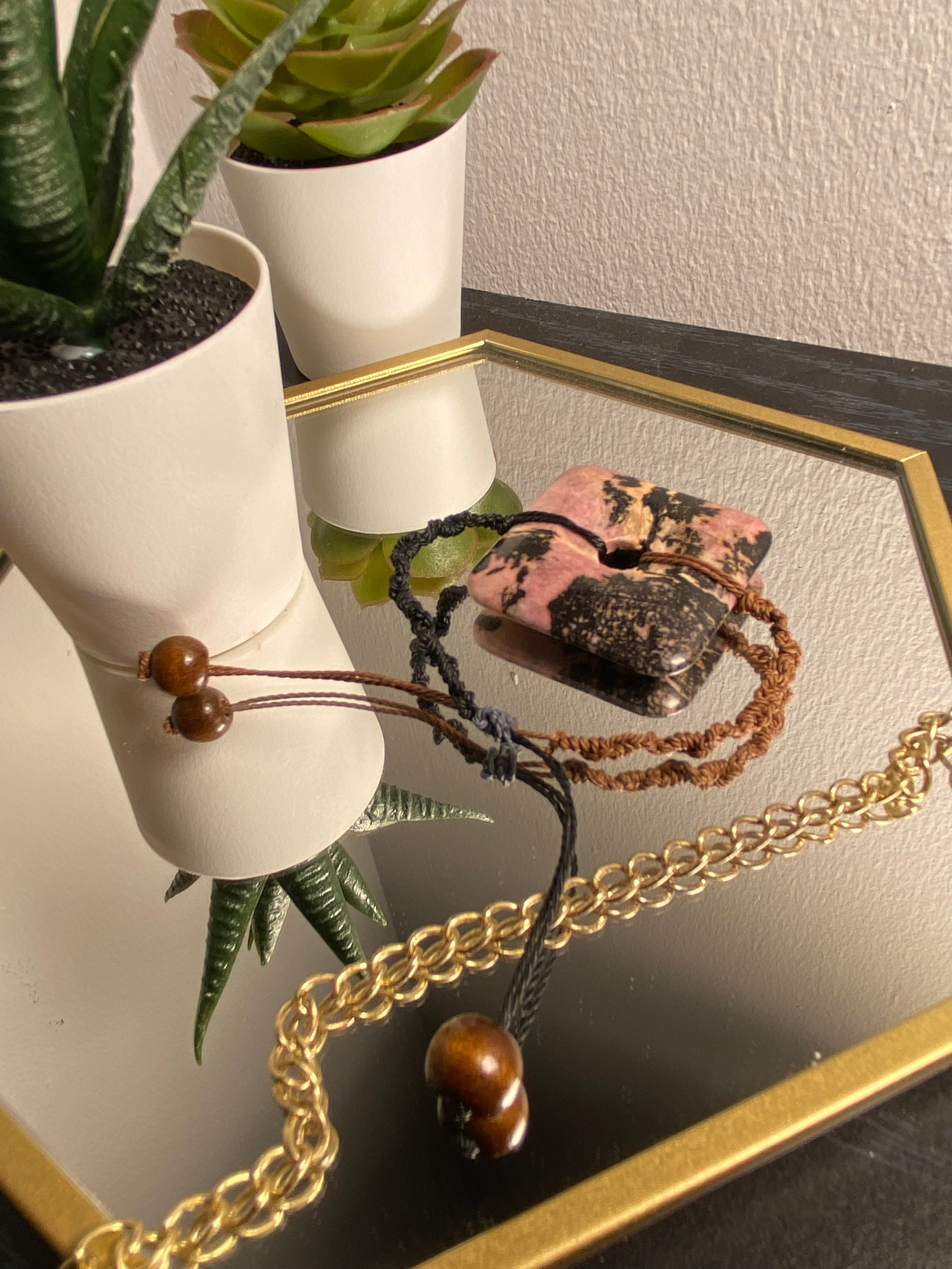 Rhodonite - Black & Brown Macrame Bracelet