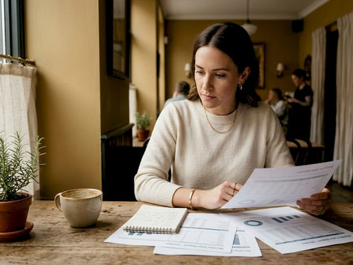 Restaurant manager reviewing sales documents