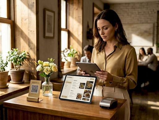 Restaurant manager scanning digital menu QR code