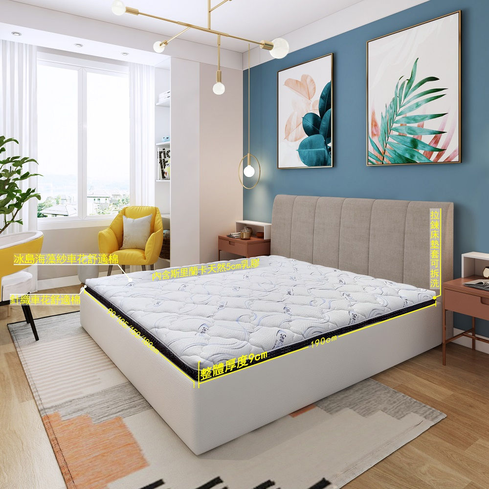 冰島海藻紗-斯里蘭卡天然乳膠9cm床墊  拉鍊式床墊套可拆洗