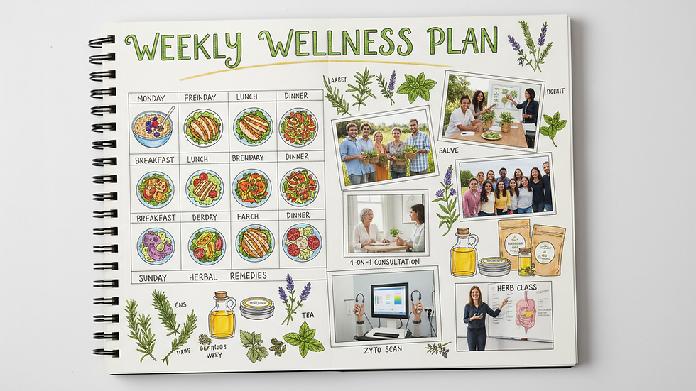 Close-up view of a handwritten meal plan with colorful food illustrations