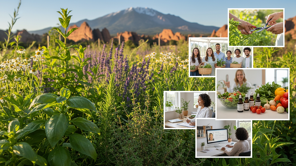 Close-up of fresh herbs growing in a sunny Colorado Springs garden