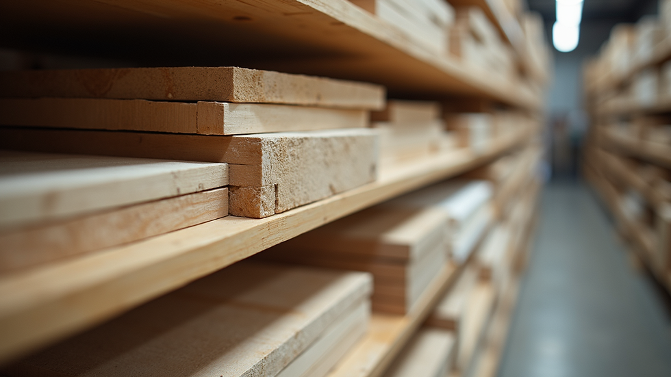 Close-up view of various construction materials on display