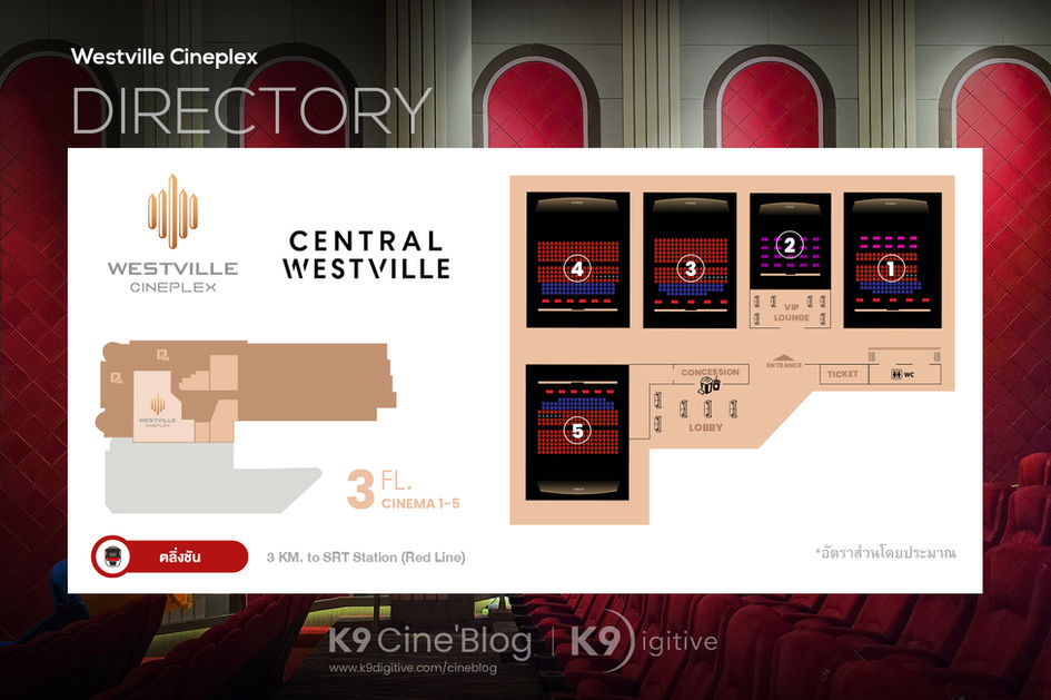 Cinema Directory ผังตำแหน่งโรงภาพยนตร์ เวสต์วิลล์ ซีนีเพล็กซ์ เซ็นทรัล เวสต์วิลล์ (Westville Cineplex Central Westville)