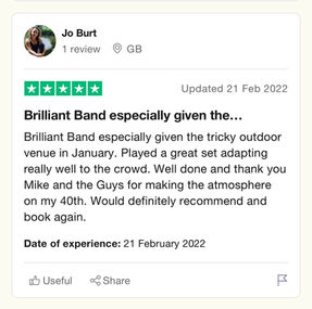 Highly rated Trustpilot review image showing Missing Cat Trio’s reputation as a top South West and Bristol wedding band.