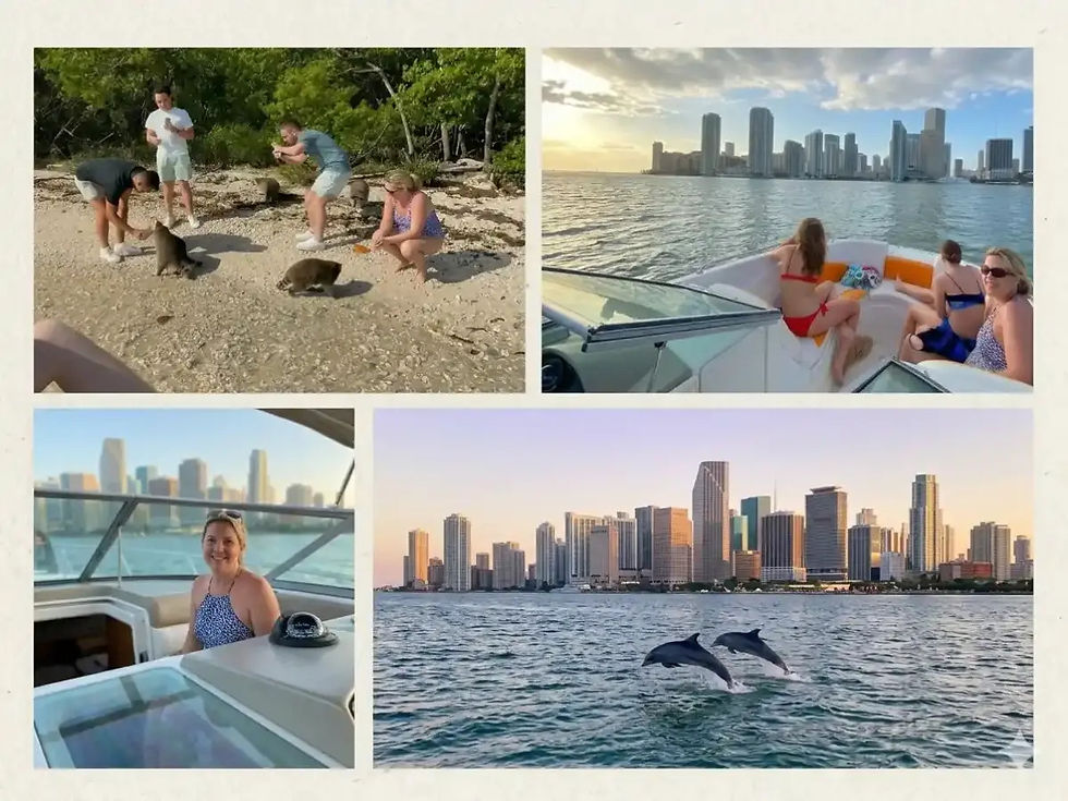 Excursions à Miami en français : sortie en bateau, découverte de Raccoon Island et observation des dauphins dans la baie de Miami.