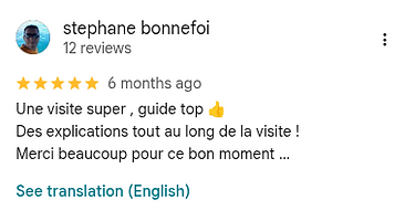 Avis guide francophone Miami : Capture d'écran d'un avis Google 5 étoiles pour l'excursion guidée avec Visite de Miami.