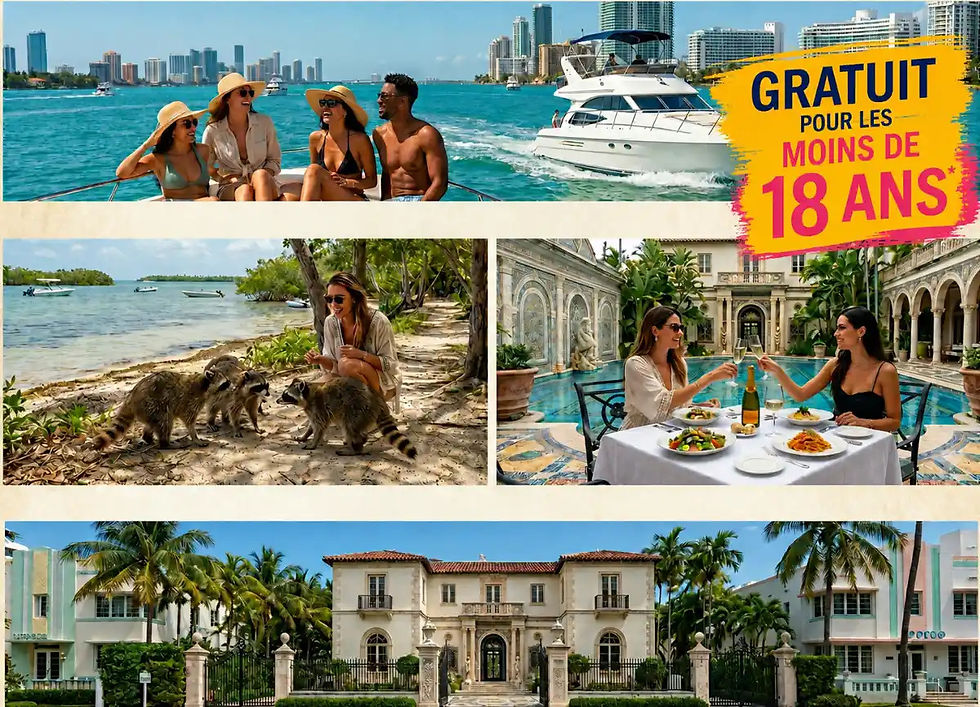Formule exclusive Miami en français - croisière baie de Miami, ratons laveurs Raccoon Island, déjeuner Villa Versace - Visite de Miami gratuit moins 18 ans