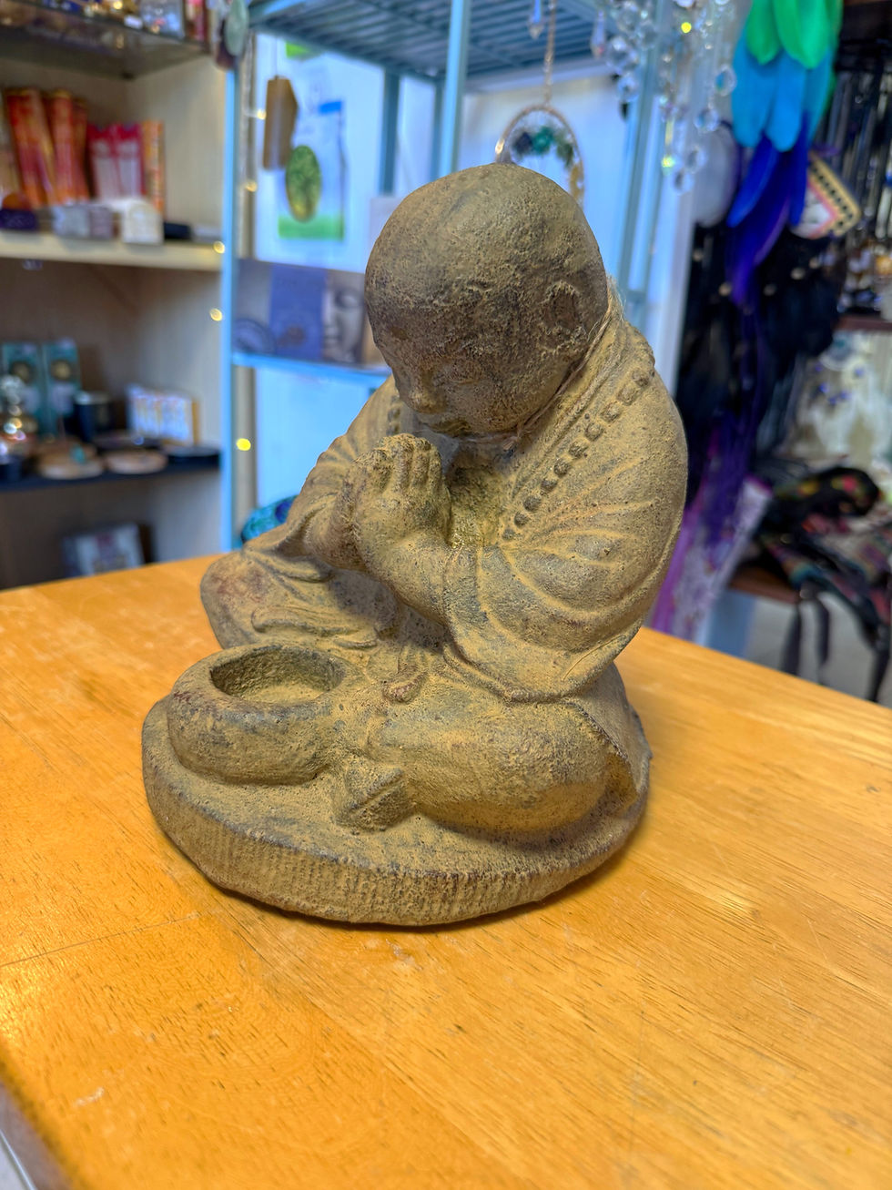 Thumbnail: Volcanic Stone Statue T-Light Holder Praying Monk