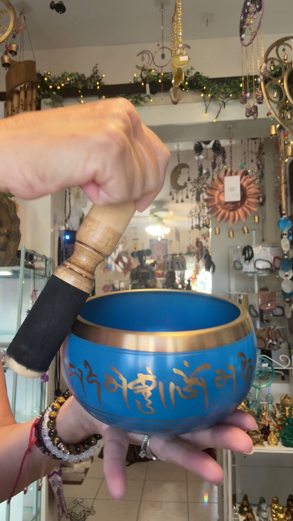 Thumbnail: Colored Singing Bowl Large - Fatima Hand - Blue