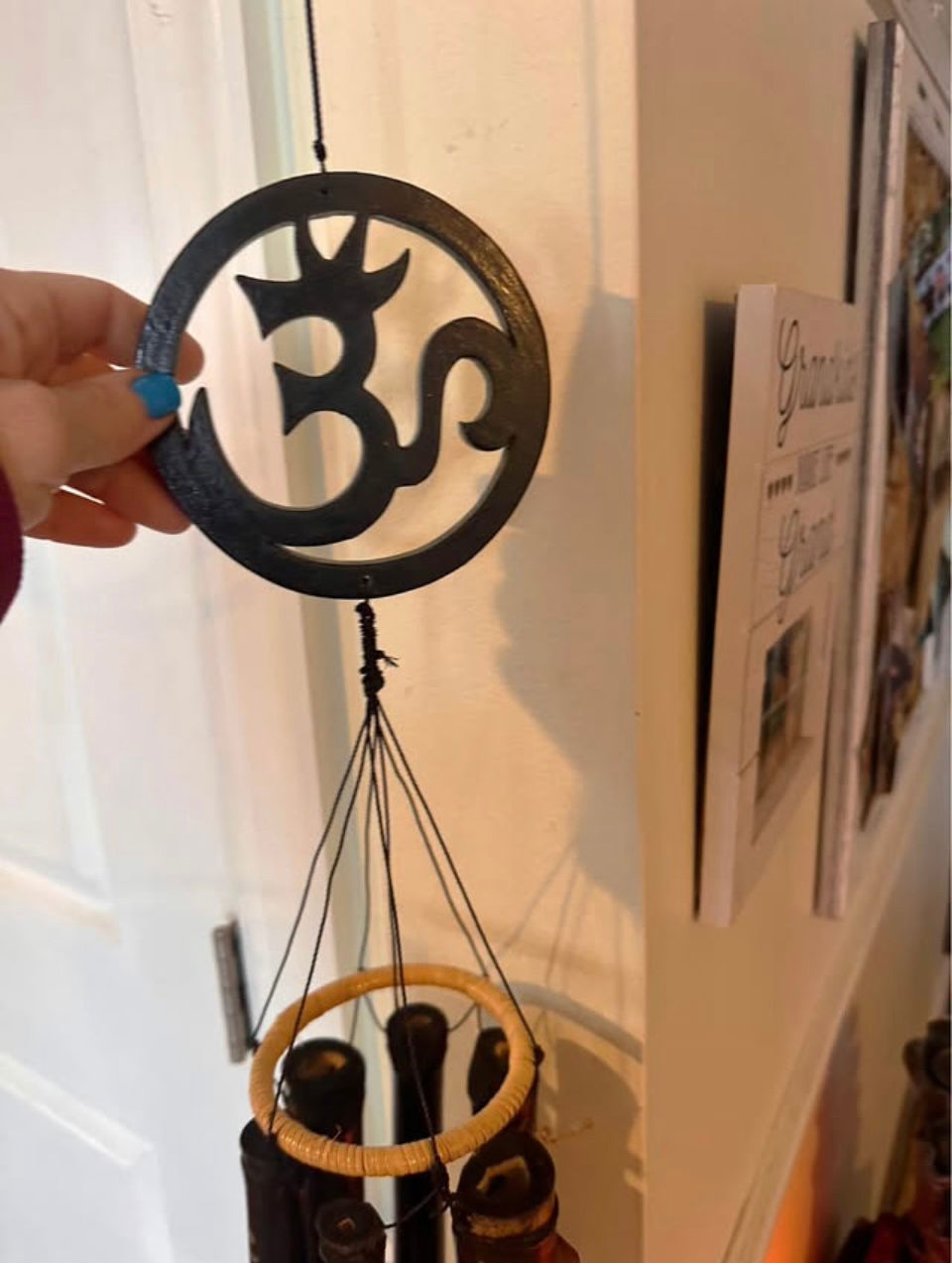 Bamboo Windchime Gold Painted Om