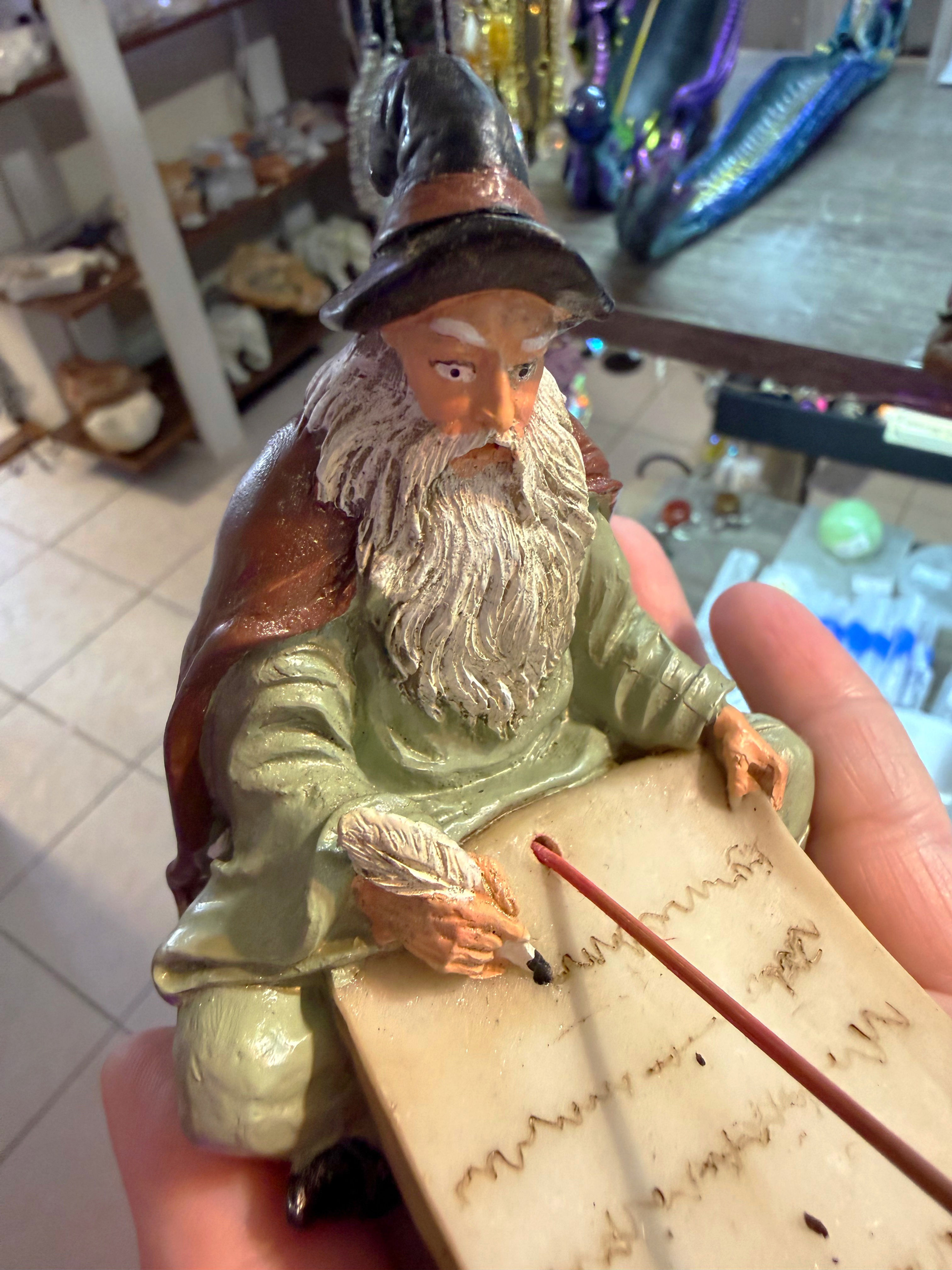 Polyresin Incense Holder-Wizard w/ Magic Scroll