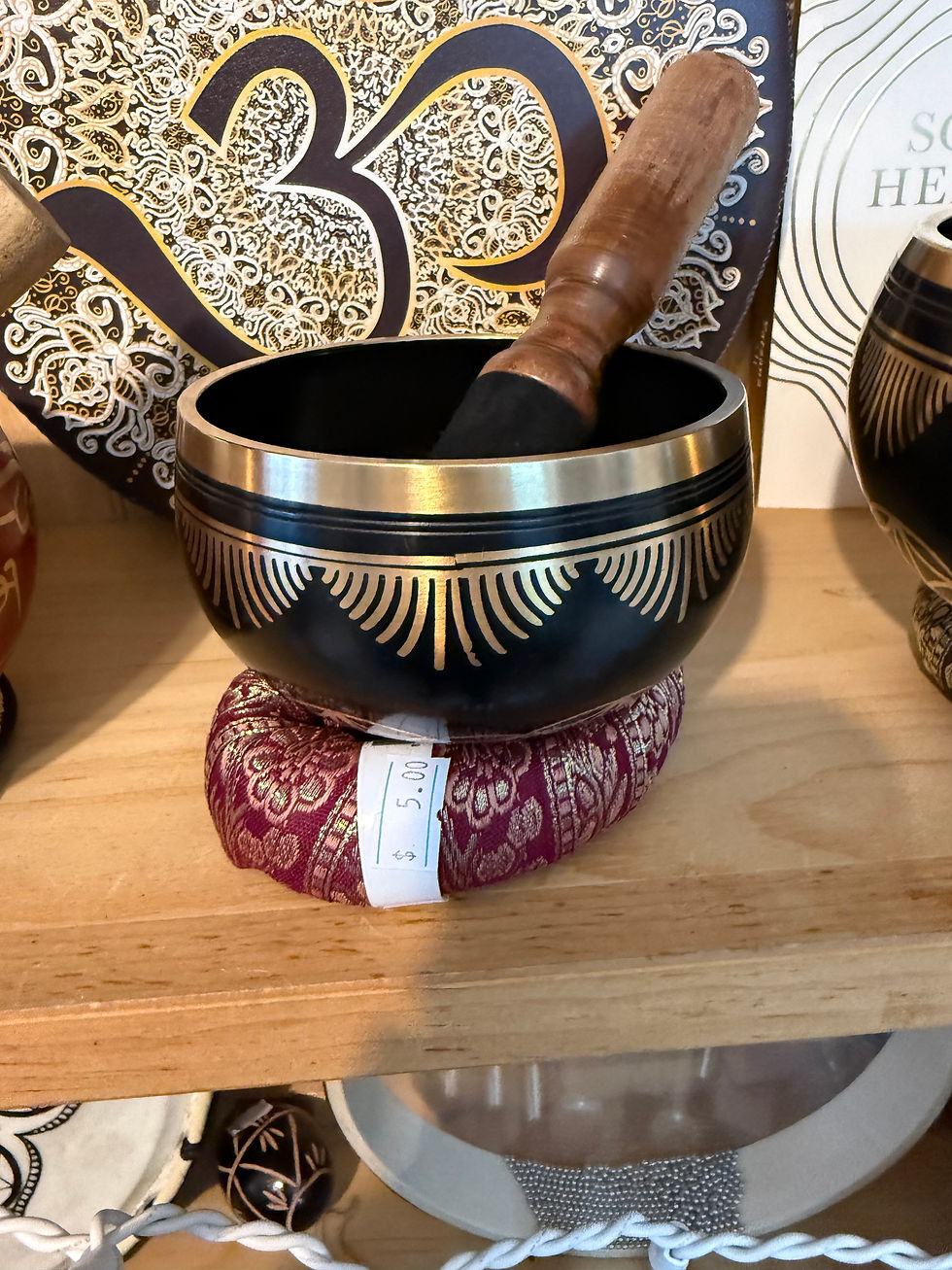 Thumbnail: Colored Singing Bowl Small - Flower of Life - Black