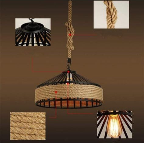 Thumbnail: Iron Rustic Rope Round Cage Shaped Hanging Lamp