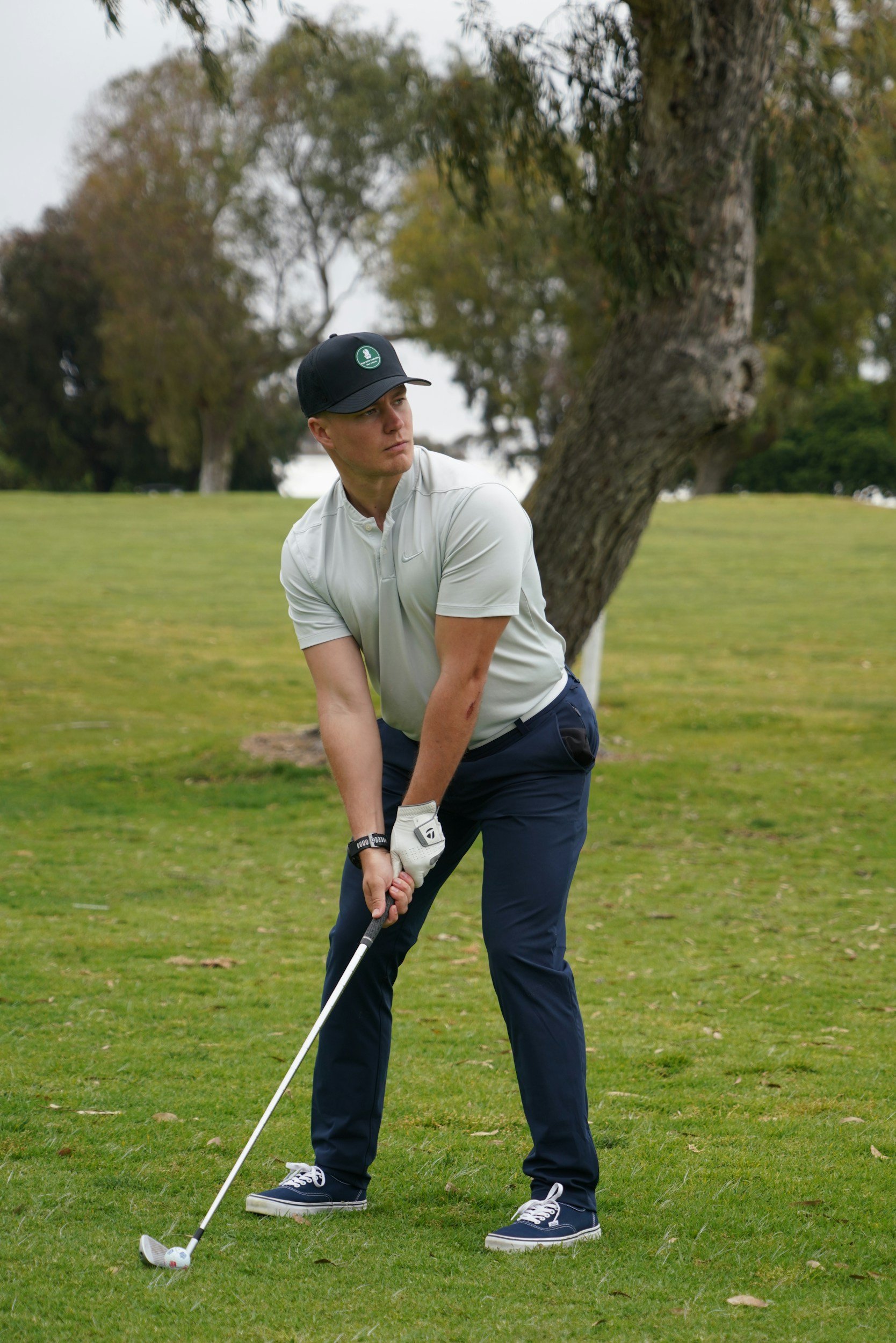 Golfer training on the course
