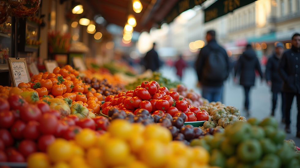 High angle view of a colorful food market in Budapest