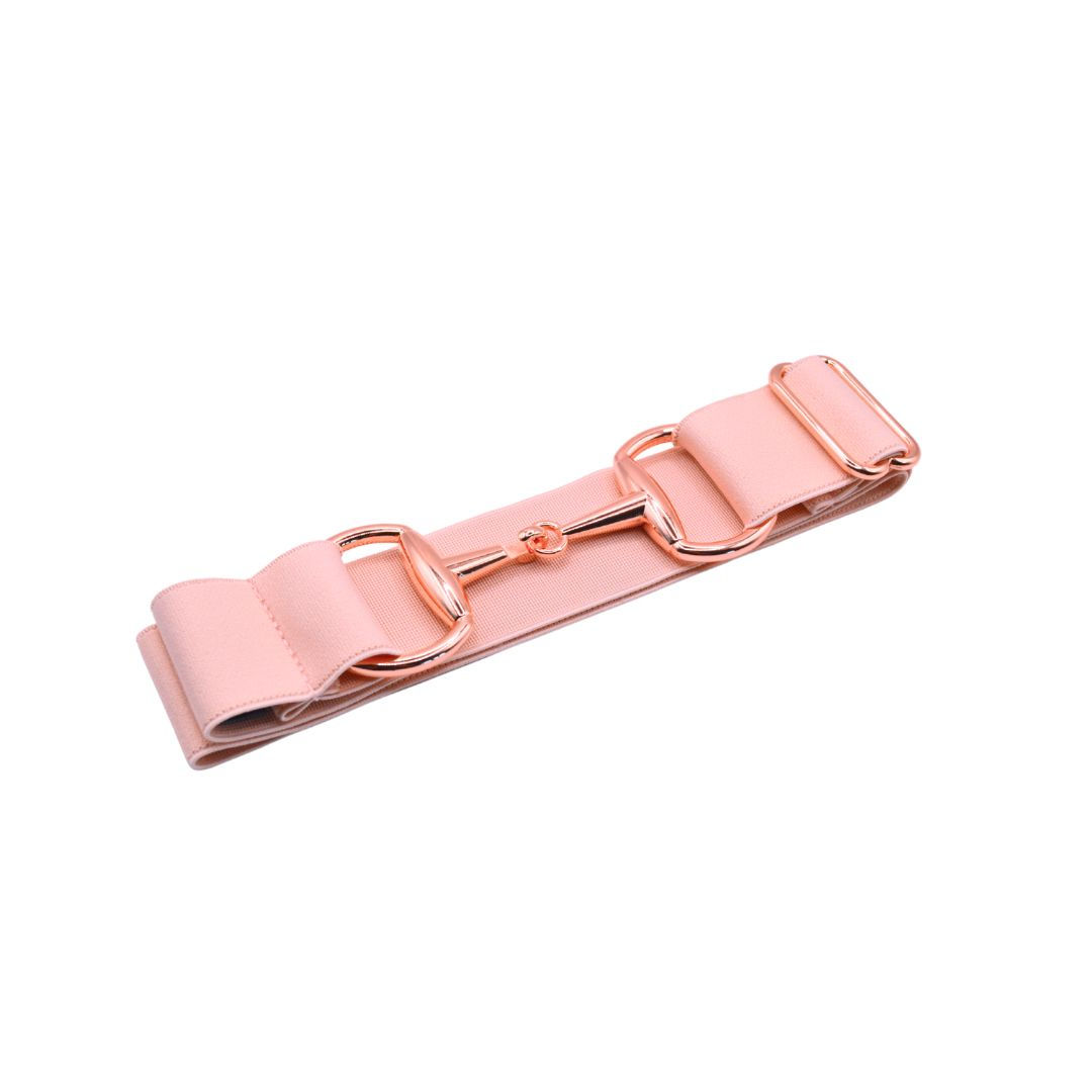 Peachy Pink  Elastic Equestrian Belt- Rose Gold Buckle - 1.5 inch