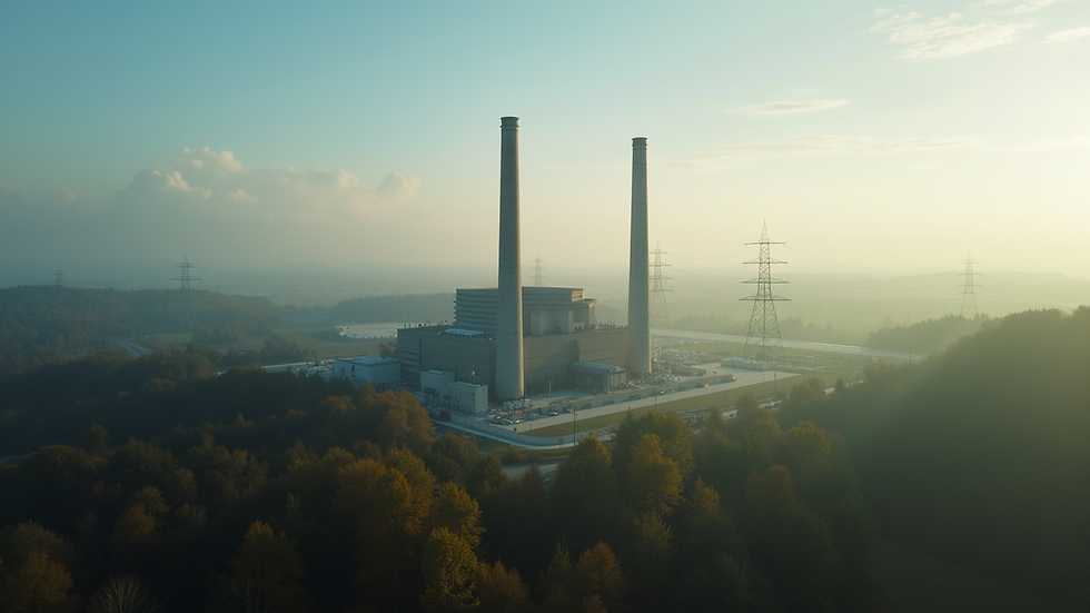 High angle view of a power station surrounded by trees
