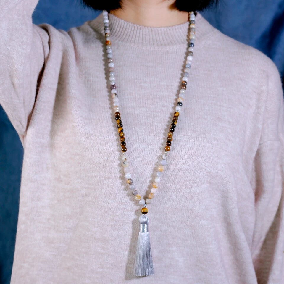 Miniatura: Tiger Eye Japa Mala,Tassel Necklace,108 Jasper Prayer Yoga Meditation Beads