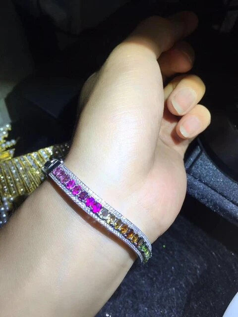 Thumbnail: Natural Tourmaline Bracelet,925 Silver Bracelet,Gemstone Bracelet,Gifts For Her