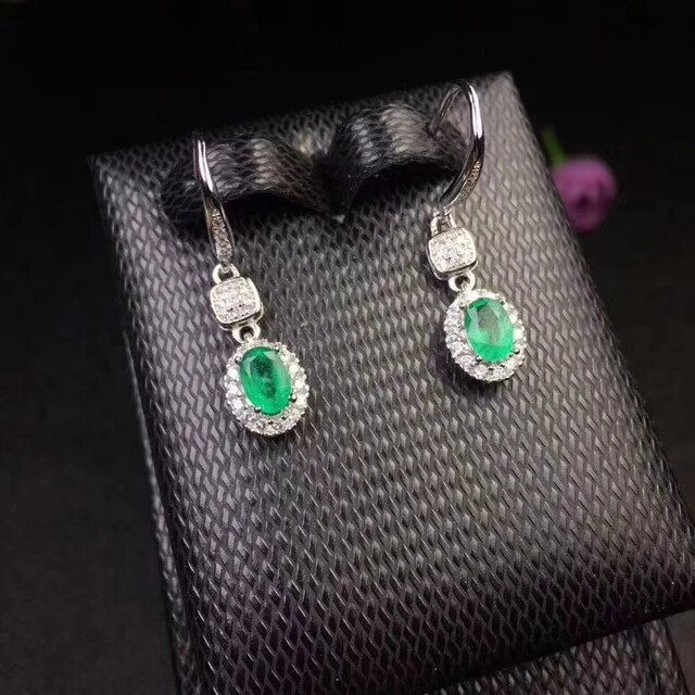 Miniature : Natural Emerald Earrings,925 Silver Earrings ,Gemstone Earrings,Gifts For Her