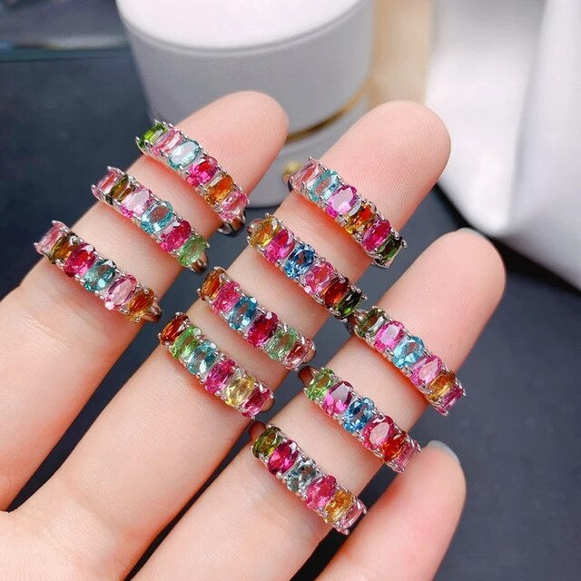 Miniatura: Natural Multicolor Tourmaline Ring,92.5 Silver Ring,Engagement Wedding Ring