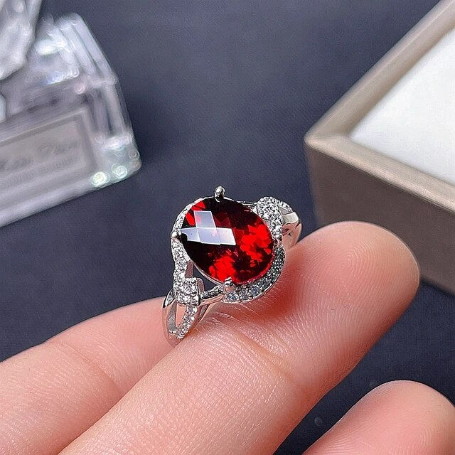 Miniatura: Natural Garnet Ring,92.5 Silver Ring,Engagement Wedding Ring