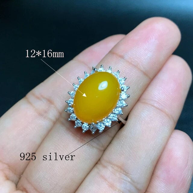 Miniatura: Natural Yellow Chalcedony Ring,92.5 Silver Ring,Engagement Wedding Ring