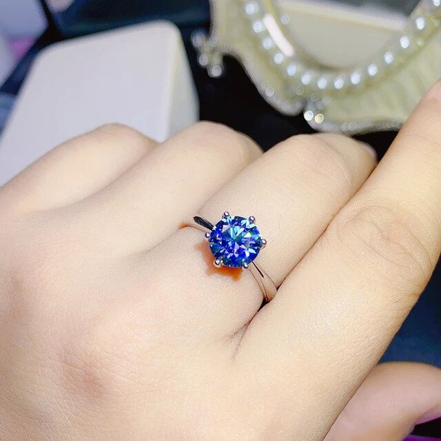 الصورة المصغرة: 3ct Blue Moissanite Ring,92.5 Silver Ring,Engagement Wedding Ring
