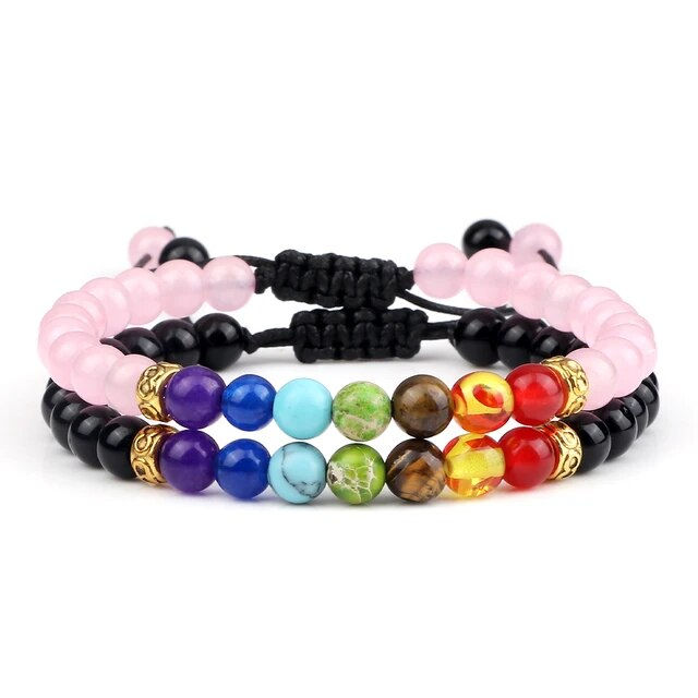 Miniatura: 2 Pcs/Set 7 Chakra Healing Bracelets for Women Men Trendy Handmade Braided Yoga