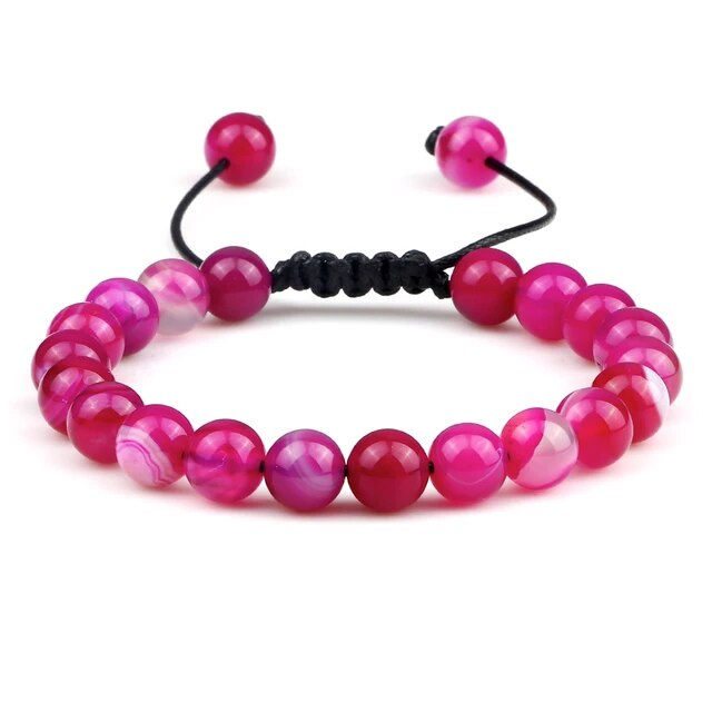 Miniature : Natural Stripe Agates Charm Bracelet Fashion Round Lace Carnelian Bead Braided